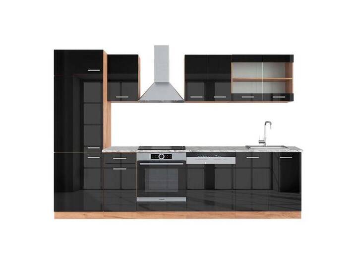 Vicco Küchenzeile R-Line, Anthrazit Hochglanz/Goldkraft Eiche, 300 cm, AP Marmor, braun, Mit AP Marmor von OTTO