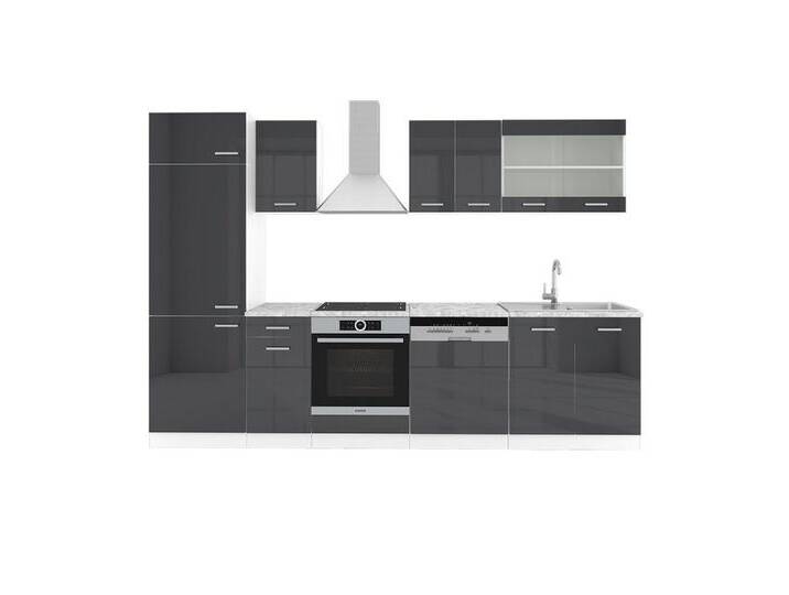 Vicco Küchenzeile R-Line, Anthrazit Hochglanz/Weiß, 300 cm ohne Arbeitsplatte, weiß, Ohne AP von OTTO