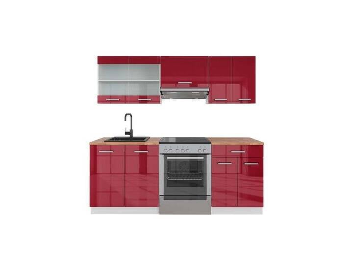 Vicco Küchenzeile R-Line, Bordeaux Hochglanz/Weiß, 200 cm, AP Eiche, weiß, Mit AP Eiche von OTTO