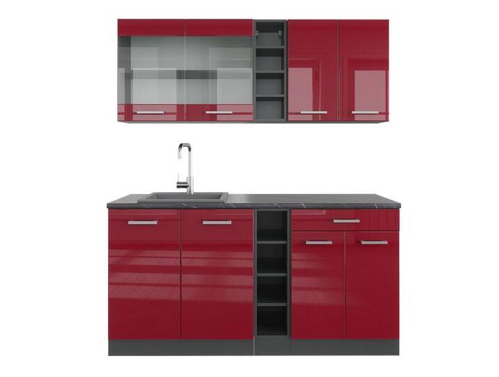 Vicco Küchenzeile R-Line, Rot Hochglanz/Anthrazit/Anthrazit, 160 cm ohne Arbeitsplatte, rot, Ohne AP von OTTO