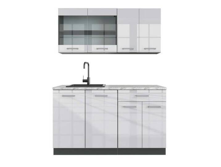 Vicco Küchenzeile R-Line, Weiß Hochglanz/Anthrazit, 140 cm, AP Marmor, grau weiß, Mit AP Marmor von OTTO