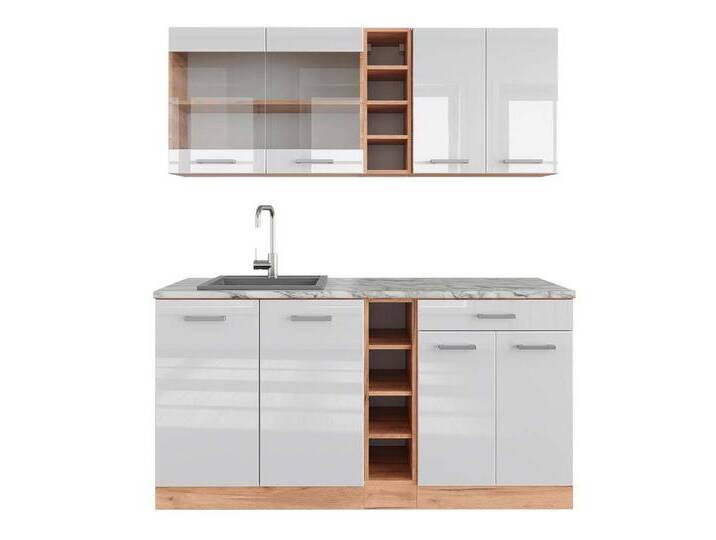 Vicco Küchenzeile R-Line, Weiß Hochglanz/Goldkraft Eiche, 160 cm, AP Marmor, braun weiß, Mit AP Marmor Vicco Küchenzeile R-Line, Weiß Hochglanz/Goldkraft Eiche, 160 cm, AP Marmor, braun weiß, Mit AP Marmor von OTTO