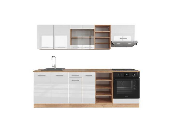 Vicco Küchenzeile R-Line, Weiß Hochglanz/Goldkraft Eiche, Ohne Arbeitsplatten, braun weiß, Ohne AP von OTTO