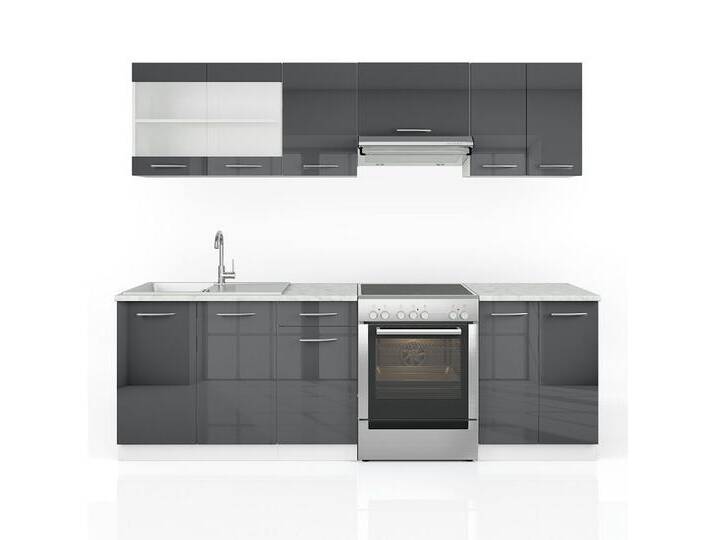 Vicco Küchenzeile Raul, Anthrazit Hochglanz/Weiß, 240 cm, AP Marmor, grau, ohne LED-Leiste von OTTO