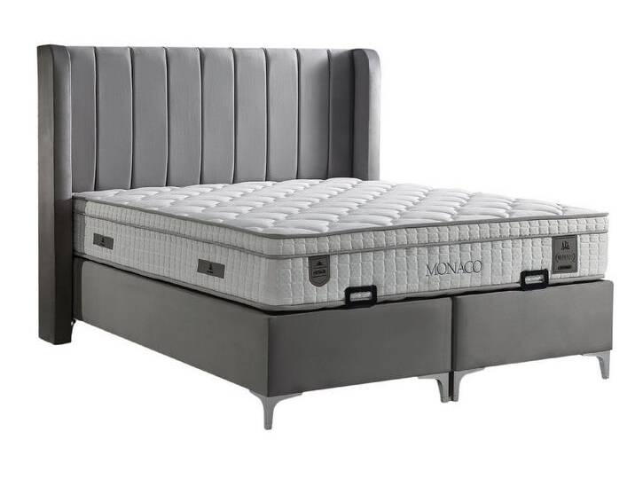Villa Möbel Boxspringbett Monaco (Bett Set), XXL-Bettkasten mit Gasdruckfedern mühelos & geräumig, grau, Bett Set (mit Matratze) von OTTO