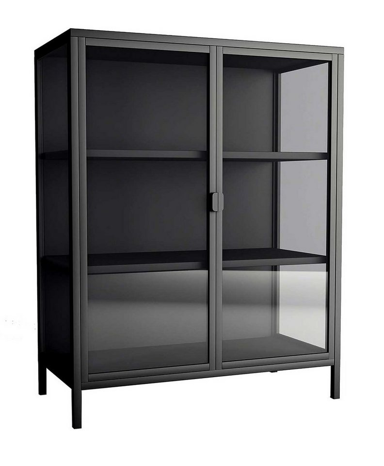 Vitrine CLASSIC, B 80 x H 102 cm, Schwarz matt, Metall, mit 2 Glastüren und 2 Einlegeböden von OTTO