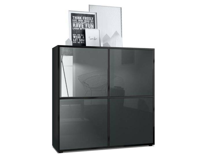 Vladon Highboard Cuba V2 (Schrank, 104 x 105,5 x 35,5 cm Sideboard mit 8 Fächern), Korpus in Schwarz matt / Fronten in Grau Hochglanz, grau von OTTO