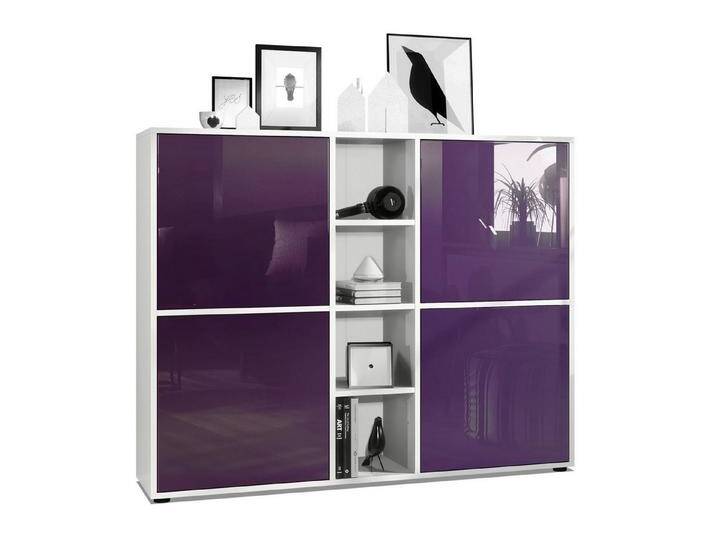 Vladon Highboard Cuba V3 (Highboard, Schrank Anrichte Cuba V3 mit 12 Fächern), Korpus in Weiß matt / in Brombeer glänzend (130,5x105,5x35,5 cm), lila von OTTO