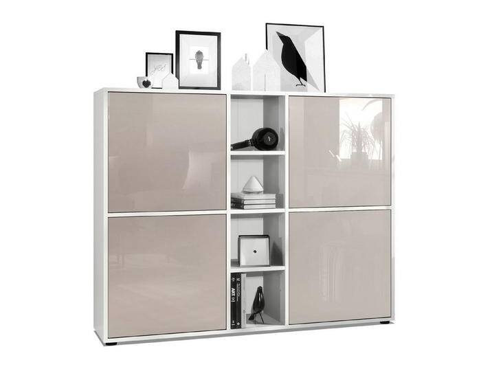 Vladon Highboard Cuba V3 (Highboard, Schrank Anrichte Cuba V3 mit 12 Fächern), Korpus in Weiß matt / in Sandgrau glänzend (130,5x105,5x35,5 cm), grau von OTTO