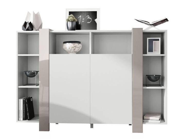 Vladon Highboard Ida V1 (Anrichte, mit 2 Türen und 8 offene Fächer), Weiß matt/Sandgrau Hochglanz (149 x 101 x 34 cm), grau von OTTO