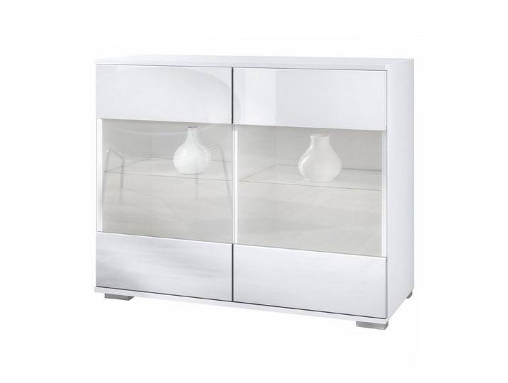 Vladon Kommode Bari V3 (Moderner Küchenschrank, mit 2 großen Glastüren), Weiß matt / Weiß Hochglanz (92,5 x 75.5 x 35), weiß, Höhe 75,5 cm von OTTO