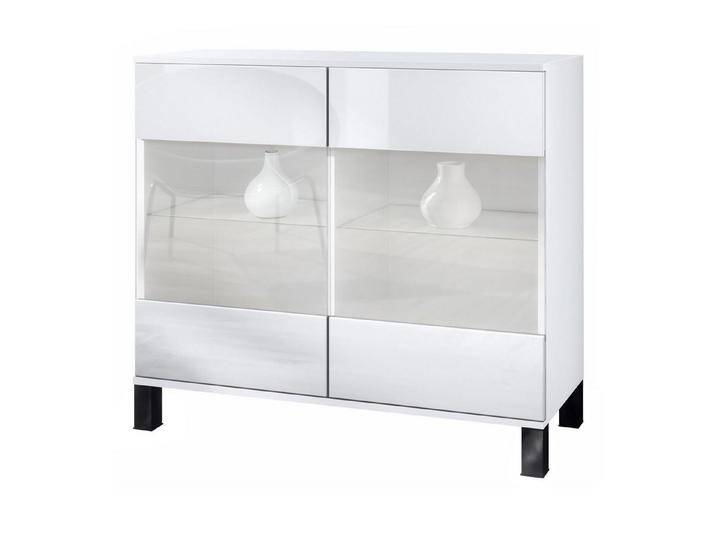 Vladon Kommode Bari V3 (Moderner Küchenschrank, mit 2 großen Glastüren), Weiß matt / Weiß Hochglanz (92,5 x 84.5 x 35), weiß, Höhe 84,5 cm von OTTO