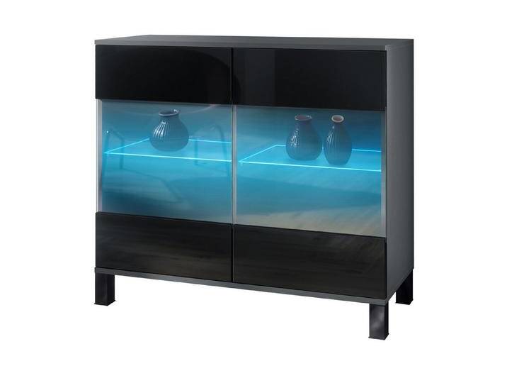 Vladon Kommode Bari V3 (Moderner Küchenschrank, mit 2 großen Glastüren inkl. RGB Beleuchtung), Anthrazit matt / Schwarz Hochglanz (92,5 x 84.5 x 35), schwarz, Höhe 84 von OTTO