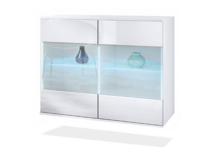 Vladon Kommode Bari V3 (Moderner Küchenschrank, mit 2 großen Glastüren inkl. RGB Beleuchtung), Weiß matt / Weiß Hochglanz (92,5 x 73.5 x 35), weiß von OTTO
