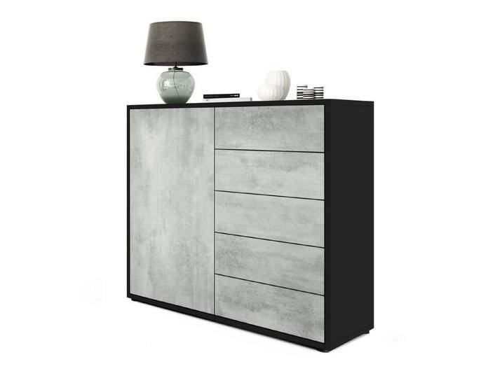 Vladon Kommode Ben V2 (Kommode, mit 1 Tür und 5 Schubladen), Schwarz matt/Beton Oxid-Optik (79 x 74 x 36 cm), grau, Korpus matt von OTTO