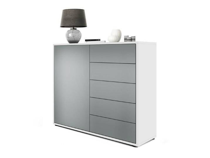 Vladon Kommode Ben V2 (Kommode, mit 1 Tür und 5 Schubladen), Weiß matt/Graphit Seidenmatt (79 x 74 x 36 cm), grau, Front in Graphit Seidenmatt von OTTO