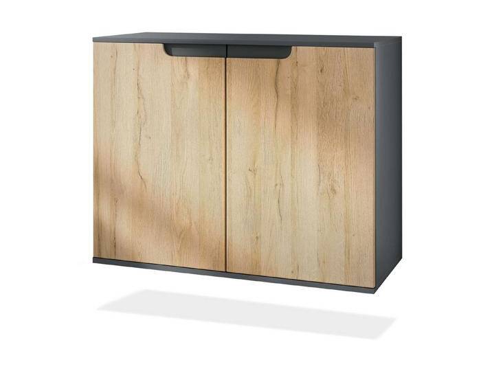 Vladon Kommode Sylt V3 (Moderner Küchenschrank, mit 2 großen Türen), Anthrazit matt / Eiche Natur (92,5 x 73.5 x 35), braun, Höhe Variabel von OTTO