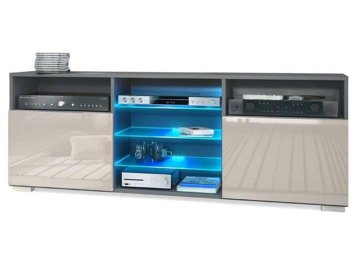 Vladon Lowboard Granada (TV-Kommode, mit 2 Türen und 6 offenen Fächern), Anthrazit matt, Sandgrau Hochglanz, grau, mit LED Beleuchtung von OTTO
