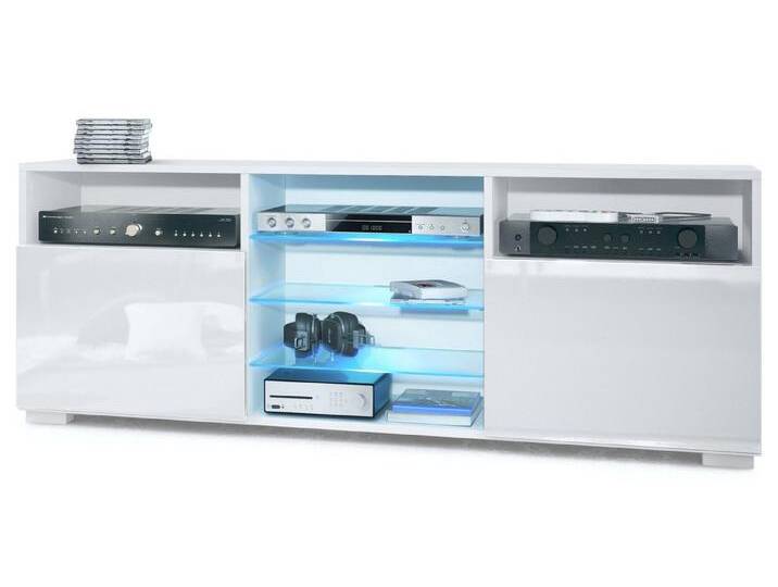 Vladon Lowboard Granada (TV-Kommode, mit 2 Türen und 6 offenen Fächern), Weiß matt, Weiß Hochglanz, weiß, mit LED Beleuchtung, Front in Weiß Hochglanz von OTTO