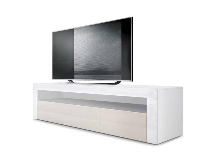 Vladon Lowboard Valencia (TV-Kommode, ​mit 1 offenem Fach und 2 Klappen), Weiß matt/Creme Hochglanz/Weiß Hochglanz (155 x 46 x 40 cm), gelb von OTTO