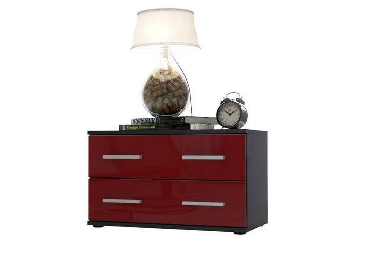 Vladon Nachttisch Kioto (Nachttischschrank, mit 2 Schubladen zur Wandmontage geeignet), Schwarz matt/Bordeaux Hochglanz (60 x 35 x 35 cm), rot von OTTO