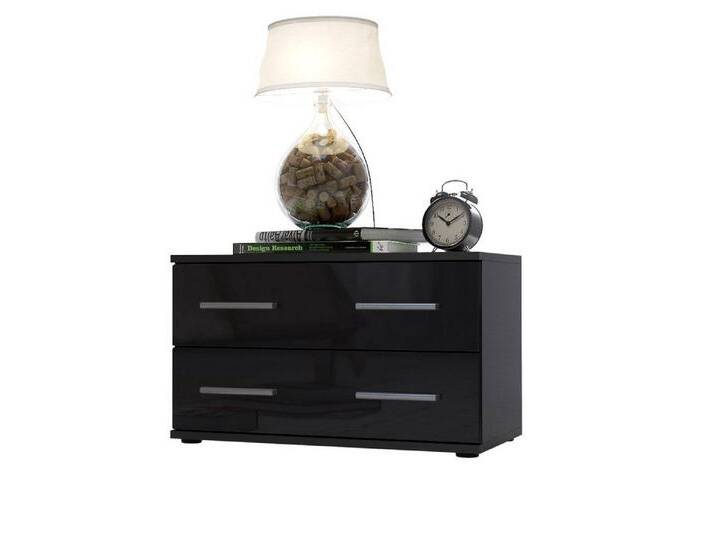 Vladon Nachttisch Kioto (Nachttischschrank, mit 2 Schubladen zur Wandmontage geeignet), Schwarz matt/Schwarz Hochglanz (60 x 35 x 35 cm), schwarz von OTTO