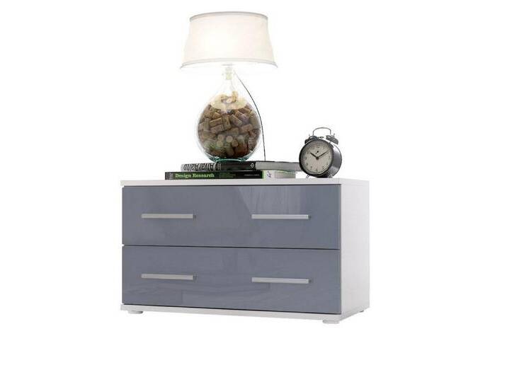 Vladon Nachttisch Kioto (Nachttischschrank, mit 2 Schubladen zur Wandmontage geeignet), Weiß matt/Grau Hochglanz (60 x 35 x 35 cm), grau von OTTO