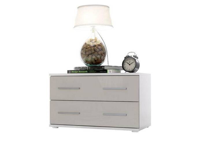 Vladon Nachttisch Kioto (Nachttischschrank, mit 2 Schubladen zur Wandmontage geeignet), Weiß matt/Sandgrau Hochglanz (60 x 35 x 35 cm), grau von OTTO