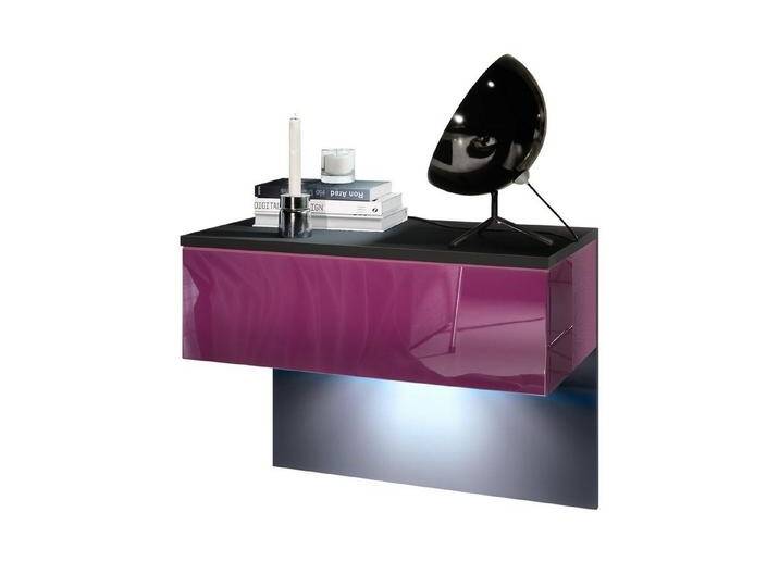 Vladon Nachttisch Sleep (Nachttischschrank, mit Schublade zur Wandmontage), Schwarz matt/Brombeer Hochglanz, inkl. LED-Beleuchtung (60x46x35 cm), lila von OTTO