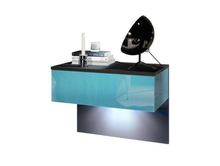 Vladon Nachttisch Sleep (Nachttischschrank, mit Schublade zur Wandmontage), Schwarz matt/Petrol Hochglanz, inkl. LED-Beleuchtung (60 x 46 x 35 cm), blau von OTTO