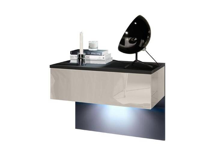 Vladon Nachttisch Sleep (Nachttischschrank, mit Schublade zur Wandmontage), Schwarz matt/Sandgrau Hochglanz, inkl. LED-Beleuchtung (60x46x35 cm), grau von OTTO