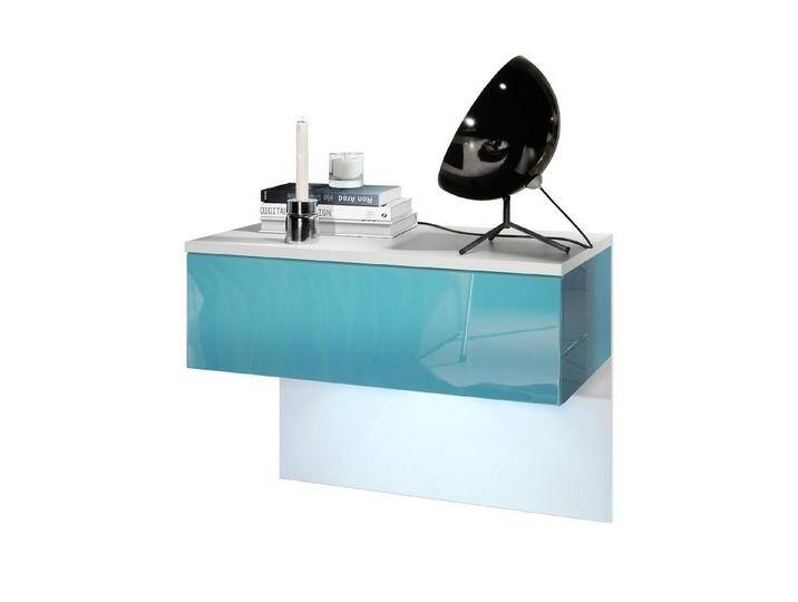 Vladon Nachttisch Sleep (Nachttischschrank, mit Schublade zur Wandmontage), Weiß matt/Petrol Hochglanz, inkl. LED-Beleuchtung (60 x 46 x 35 cm), blau von OTTO