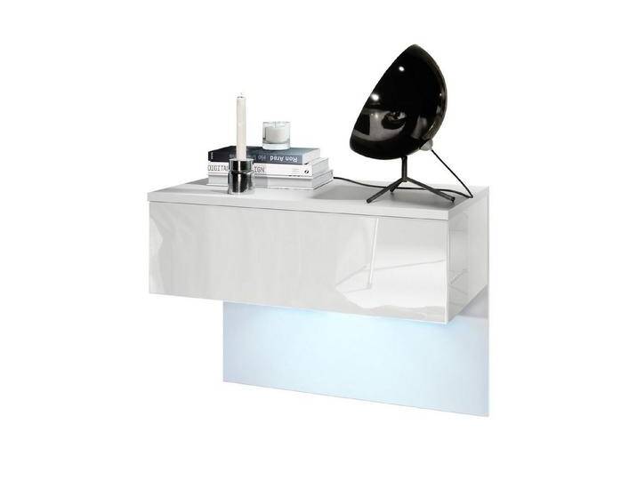 Vladon Nachttisch Sleep (Nachttischschrank, mit Schublade zur Wandmontage), Weiß matt/Weiß Hochglanz, inkl. LED-Beleuchtung (60 x 46 x 35 cm), weiß von OTTO