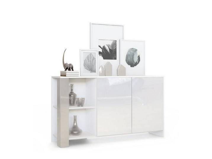 Vladon Sideboard Canto (Sideboard, mit 2 Türen und 6 Fächern), Weiß matt, Weiß Hochglanz, Sandgrau Hochglanz, grau, Sandgrau Hochglanz von OTTO