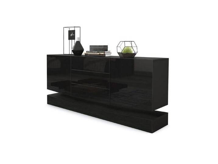 Vladon Sideboard City (Kommode, mit 2 Türen und 3 Schubladen), Schwarz matt/Schwarz Hochglanz (178 x 72 x 38 cm), schwarz, ohne LED Beleuchtung von OTTO