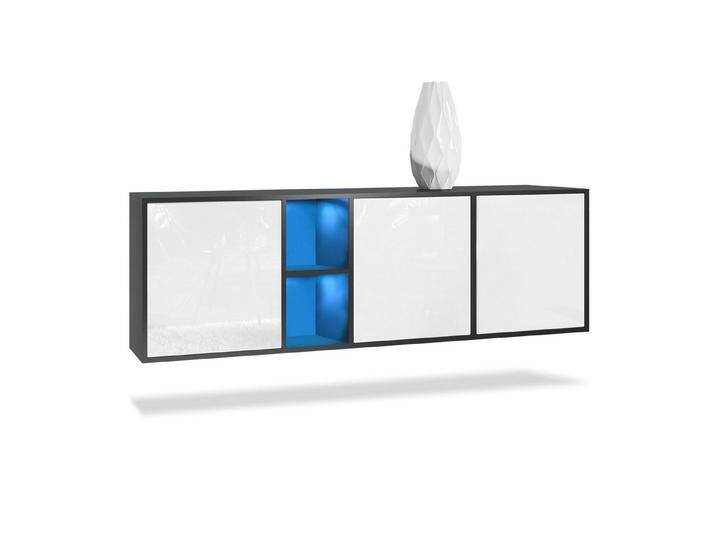 Vladon Sideboard Cuba (Kommode, mit 3 Türen und 2 offene Fächer), Schwarz matt/Weiß Hochglanz inkl. LED-Beleuchtung (182 x 53 x 35 cm), weiß von OTTO