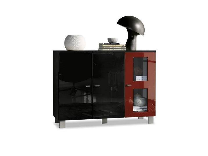 Vladon Sideboard Denjo (Kommode, mit 3 Türen), Schwarz matt/Schwarz Hochglanz/Bordeaux Hochglanz (107 x 81 x 35 cm), rot, ohne LED Beleuchtung von OTTO
