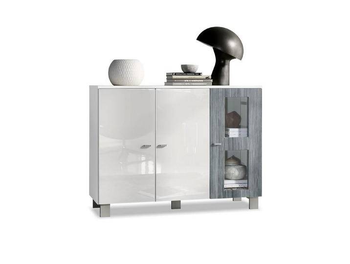 Vladon Sideboard Denjo (Kommode, mit 3 Türen), Weiß matt/Weiß Hochglanz/Avola-Anthrazit (107 x 81 x 35 cm), grau, ohne LED Beleuchtung von OTTO