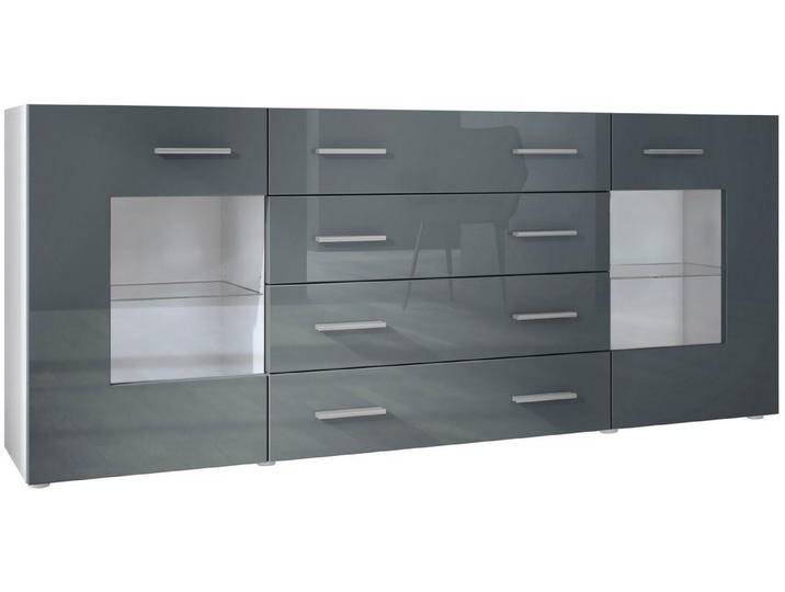 Vladon Sideboard Grömitz V2 (Kommode mit 2 Türen, 4 Schubladen und 2 flexible Glaseinlegeböden), Weiß matt/Grau Hochglanz (166 x 72 x 35), grau von OTTO