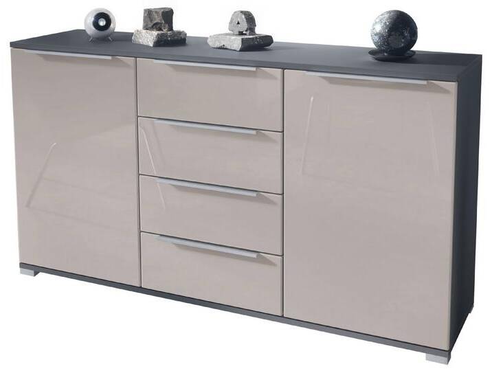 Vladon Sideboard Linio V1 (Anrichte, mit 2 Türen und 4 Schubladen), Anthrazit matt/Sandgrau Hochglanz (138,5 x 75,5 x 35 cm), grau, Sandgrau Hochglanz von OTTO