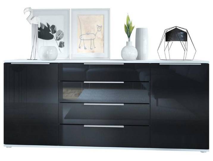 Vladon Sideboard Linio V2 (Anrichte, mit 2 Türen und 4 Schubladen), Weiß matt/Schwarz Hochglanz (166,5 x 72,5 x 35 cm), schwarz von OTTO