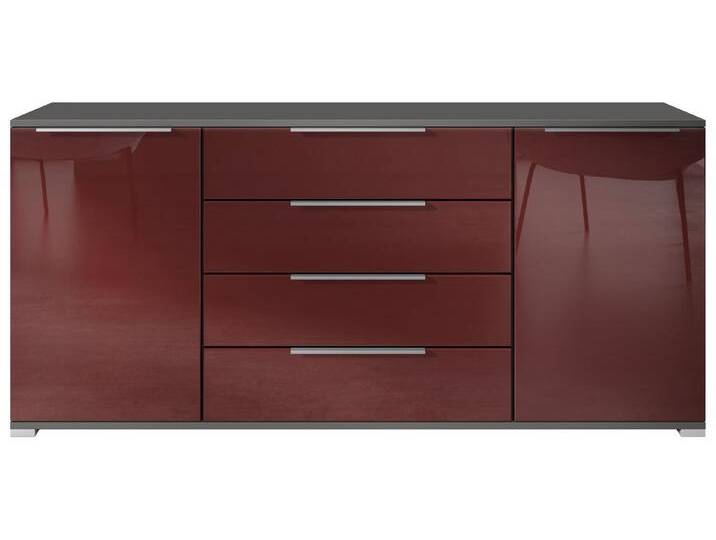 Vladon Sideboard Linio V2 (Moderne Kommode, mit 2 Türen & 4 Schubladen), Anthrazit matt/Bordeaux Hochglanz, 166,5 x 75,5 x 35 cm (BxHxT), rot von OTTO