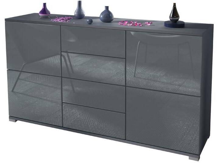 Vladon Sideboard Rova V1 (Kommode mit 4 Türen, 4 Schubladen, Made in Germany), Anthrazit matt/Grau Hochglanz (138,5 x 75,5 x 35), grau, Grau Hochglanz von OTTO