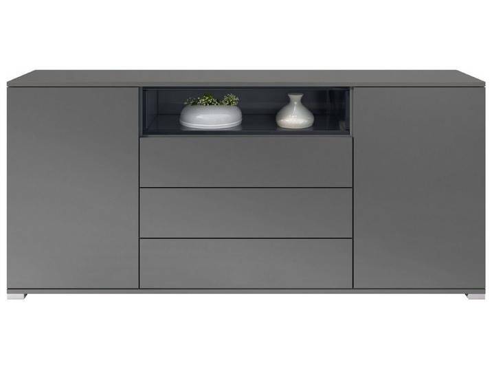 Vladon Sideboard Skadu V4 (Kommode, mit 2 Türen, 3 Schubladen und 1 offenem Fach), Anthrazit matt/Schwarz Hochglanz (166,5 x 75,5 x 35 cm), schwarz von OTTO