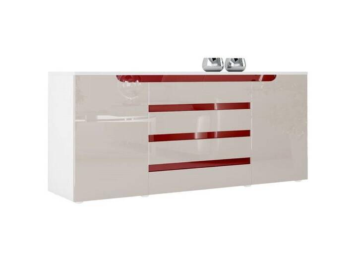 Vladon Sideboard Sylt V2 (Kommode, mit 2 Türen und 4 Schubladen), Weiß matt/Sandgrau Hochglanz/Bordeaux Hochglanz (166 x 72 x 35), grau von OTTO