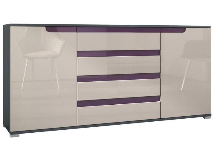 Vladon Sideboard Sylt V2 (Kommode mit 2 Türen und 4 Schubladen, Korpus - Anthrazit matt / Front - Sandgrau Hochglanz), Absetzung - Brombeer Hochglanz (166,5 x 75 von OTTO
