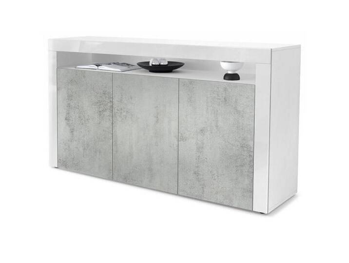 Vladon Sideboard Valencia (Sideboard, mit 3 Türen und 1 offenem Fach), Weiß matt/Beton Oxid Optik/Weiß Hochglanz (155 x 92 x 40 cm), grau von OTTO