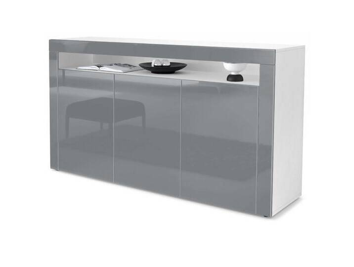 Vladon Sideboard Valencia (Sideboard, mit 3 Türen und 1 offenem Fach), Weiß matt/Grau Hochglanz/Grau Hochglanz (155 x 92 x 40 cm), grau von OTTO