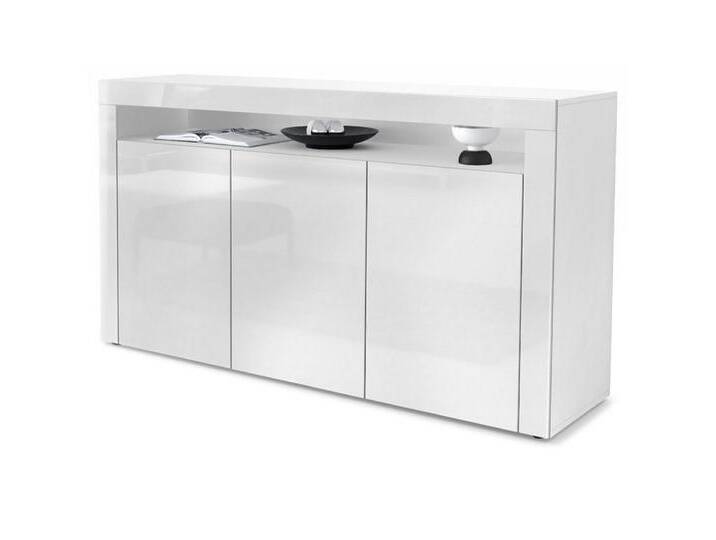 Vladon Sideboard Valencia (Sideboard, mit 3 Türen und 1 offenem Fach), Weiß matt/Weiß Hochglanz/Weiß Hochglanz (155 x 92 x 40 cm), weiß von OTTO
