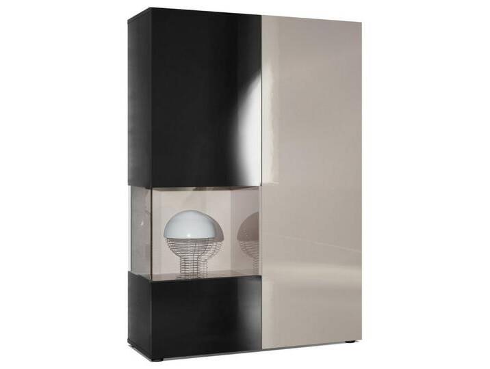 Vladon Standvitrine Morena (Standvitrine, mit 2 Türen dahinter ingesamt 7 Fächer) Schwarz matt/Schwarz Hochglanz/Sandgrau Hochglanz (92 x 135 x 37 cm), grau von OTTO